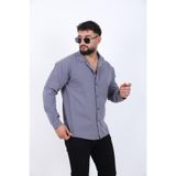 blayn jeans Erkek Uzun Kollu keten görünümlü Gömlek Oversize Kalıp Gri L