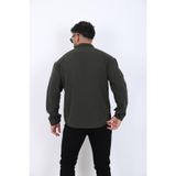 blayn jeans Erkek Uzun Kollu keten görünümlü Gömlek Oversize Kalıp Haki M
