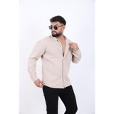 blayn jeans Erkek Uzun Kollu keten görünümlü Gömlek Oversize Kalıp krem S