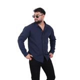 blayn jeans Erkek Uzun Kollu keten görünümlü Gömlek Oversize Kalıp Lacivert 2XL