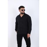 blayn jeans Erkek Uzun Kollu keten görünümlü Gömlek Oversize Kalıp Siyah 2XL