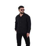 blayn jeans Erkek Uzun Kollu keten görünümlü Gömlek Oversize Kalıp Siyah S