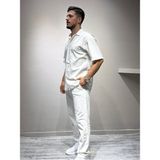 blayn jeans Gömlek pantolon Erkek Keten Takım Oversize Kalıp Beyaz XL
