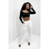 Blayn Jeans Kadın Cepli Bağcıklı Salaş Baggy Pantolon, Ekru, M Beden