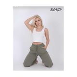 Blayn Jeans Kadın Cepli Bağcıklı Salaş Baggy Pantolon, Taş, M Beden