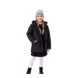 blayn jeans Kız Çocuk Siyah Kürklü Su Ve Rüzgar Geçirmez Kapüşonlu Kışlık Mont & Kaban & Parka Siyah 8-9 Yaş