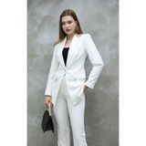 Blazer-Ceket-Pantolon-Alt Üst Takım Tek Düğmeli Cepli - 36 - Beyaz