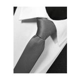 BLC Basic Line Co. Ekstra Ince Füme Renk Düz Slim Fit 4 Cm Genişliğinde Kravat Mendil Seti Slim Fit Dar