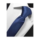 BLC Basic Line Co. Ekstra Ince Lacivert Renk Düz Slim Fit 4 Cm Genişliğinde Kravat Mendil Seti Slim Fit Dar