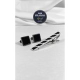 BLC Basic Line Co. Phantom Cross – Siyah Çapraz Çizgili Kol Düğmesi ve Kravat İğnesi Seti