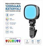 Blc RGB Klipsli LED Işık 1200mAh Bataryalı Type-C Şarjlı Selfie Video Çekim Telefon Laptop Monitör Kitap Okuma Lambası 360° Dönebilen