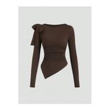 blck & premium Fiyonk Detaylı Kahve Usa Trend Asimetrik Viscone Bluz