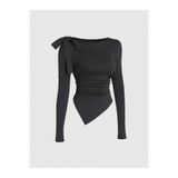 blck & premium Fiyonk Detaylı Siyah Usa Trend Asimetrik Viscone Bluz