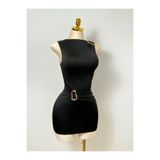 blck & premium Gold Toka Detaylı Mini Dalgıç Kumaş Bahar USA Trend Elbise -DO7867
