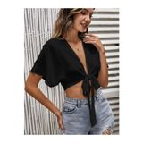blck & premium Önden Bağlama Detaylı Trend Tshirt/Bluz Ayrobin Kumaş - DO202685002