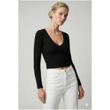blck & premium Zr model V yaka Ottoman Kumaş Crop Bluz
