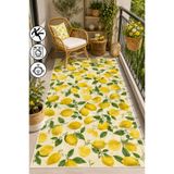 blcmoda Limon Desenli Modern Baskılı Kaymaz Yıkanabilir Robot Süpürgeye Uygun Balkon Teras Mutfak Halısı
