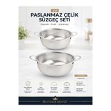 Blender Brand Paslanmaz Çelik Kulplu Çok Amaçlı Makarna Un Meyve Sebze 2'li Süzgeç 26 23 Cm