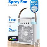 Blic BWFN10 5 Başlıklı Buharlı Klima Fanı 600ML Su Hazneli Beyaz | Usb-C Şarjlı Masaüstü Air Cooler Fan 10W 3 Kademeli 7 Renk LED