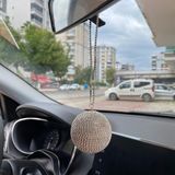 Blingston Kristal Taşlı Disko Topu Dikiz Ayna Süsü Küçük 6cm Gümüş