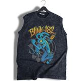 Blink 182 Baskılı Yıkamalı Kolsuz Tişört, Unisex Rock Band Temalı Sıfır Kollu Eskitme Atlet - Siyah - 4XL