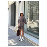 Bliss Kadın Alt Üst Şortlu Takım Düz Model , Oversize Rahat Kesim Yazlık Takım