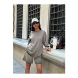 Bliss Kadın Alt Üst Şortlu Takım Taşlı Model Yıkamalı Kumaş , Oversize Rahat Kesim Yazlık Takım