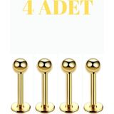 Blisse Piercing 4 Adet Cerrahi Çelik Tragus Labret Helix Kıkırdak Dudak Medusa Piercing Seti - 8 mm - Gold