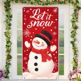 BlissYard Merry Christmas Kapı Örtüsü 171 x 71 cm Tatil Ön Sundurma Kapı Afiş Dekorasyon Kış Kırmızı Kardan Adam Siyah Şapka Eşarp ile Let It Snow Teması Tatil Partisi İç Mekan Dış Mekan Dekoru