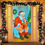 BlissYard Merry Christmas Kapı Örtüsü 171 x 90 cm Tatil Ön Sundurma Kapı Afiş Dekorasyon Kış Noel Baba Hediye Kutusu Banyo Sahnesi Noel Ağacı Mumlar İşaret Parti İç Mekan Dış Mekan Dekoru için