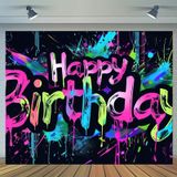 Blissyard Neon Mutlu Yıllar Afiş 71x43 Fotoğraf Arka Planları Parti Arka Plan Süslemeleri Afiş Renkli Grafiti Splash Boya Çocuk Doğum Günü Malzemeleri Neon Doğum Günü Arka Planları Karanlıkta Parlayan