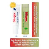 Blistex Ruj Öncesi Bakım Balsamı + Nane ve Kavun Aromalı Dudak Bakım Kremi Set