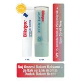 Blistex Ruj Öncesi Bakım Balsamı + Şeftali ve Erik Aromalı Dudak Bakım Kremi Set