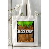 Block Craft Mobil Oyun Baskılı Bez Çanta Omuz Çantası Çift Tafaflı Baskı Kişiye Özel 1