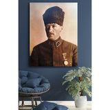 Blok Design Kanvas Tablo Resim Atatürk Resim Fotoğrafları Dekoratif Duvar Tablosu - 50 x 70 cm - Renkli