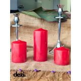 Blok Mum 3’lü Set | 6-9-14 cm Kokusuz Parafin Mum | Dekoratif Yuvarlak Tasarım | Şömine, Vazo, Masa Üstü İçin | Kırmızı, Beyaz, Siyah, Krem Renk Seçenekli (Kırmızı)