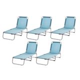 Blooma Şezlong 5'li Katlanabilir Bahçe Plaj Şezlongu Mavi 5Li Takım, Mavi Şezlong, Bahçe, Balkon, Plaj Şezlongu