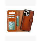 BloomCase Apple iPhone 15 Pro (6.1") Deep Mocca Hakiki Deri Çıkarılabilir Cüzdanlı Telefon Kılıfı