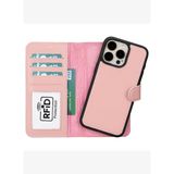 BloomCase Apple iPhone 15 Pro (6.1") Peony Pink Hakiki Deri Çıkarılabilir Cüzdanlı Telefon Kılıfı