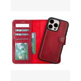 BloomCase Apple iPhone 15 Pro Max (6.7") Cherry Red Hakiki Deri Çıkarılabilir Cüzdanlı Telefon Kılıfı
