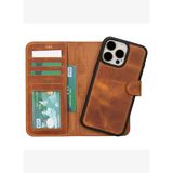 BloomCase Apple iPhone 15 Pro Max (6.7") Deep Mocca Hakiki Deri Çıkarılabilir Cüzdanlı Telefon Kılıfı
