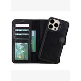 BloomCase Apple iPhone 15 Pro Max (6.7") Onyx BlackHakiki Deri Çıkarılabilir Cüzdanlı Telefon Kılıfı