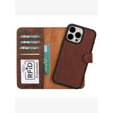 BloomCase Apple iPhone 15 Pro Max (6.7") Vintage Saddle Hakiki Deri Çıkarılabilir Cüzdanlı Telefon Kılıfı