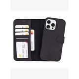 BloomCase Apple iPhone 16 Pro (6.3") Onyx Black Hakiki Deri Çıkarılabilir Cüzdanlı Telefon Kılıfı