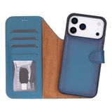 BloomCase Magic Apple iPhone 17 Pro Max(6.9") Midnight Marine Ayrılabilir Hakiki Deri Cüzdanlı Telefon Kılıfı