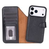 BloomCase Magic Apple iPhone 17 Pro Max(6.9") Obsidian Black Ayrılabilir Hakiki Deri Cüzdanlı Telefon Kılıfı