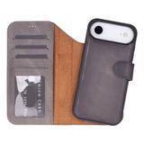 BloomCase Magic Wallet Ash Mist Gray Hakiki Deri iPhone 17 Air(6.5") Cüzdanlı Telefon Kılıfı