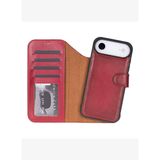 BloomCase Magic Wallet Crimson Red Hakiki Deri iPhone 17 Air(6.5") Cüzdanlı Telefon Kılıfı