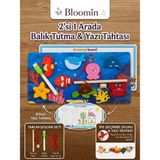 Bloomin 2'si 1 Arada Ahşap Balık Tutma ve Yazı Tahtası Ipe Geçirme - Eğitici Zeka Oyunu Ahşap Bebek Çocuk Bultak - YAZI TAHTASI - Açık Bej