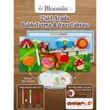 Bloomin 2'si 1 Arada Ahşap Balık Tutma ve Yazı Tahtası Ipe Geçirme - Eğitici Zeka Oyunu Ahşap Bebek Çocuk Bultak - YAZI TAHTASI - Açık Gri